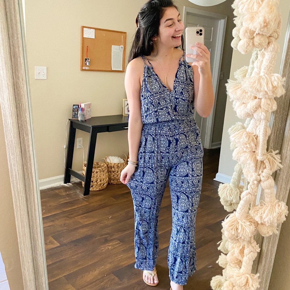 (american eagle) blue print flowy pant jumpsuit
